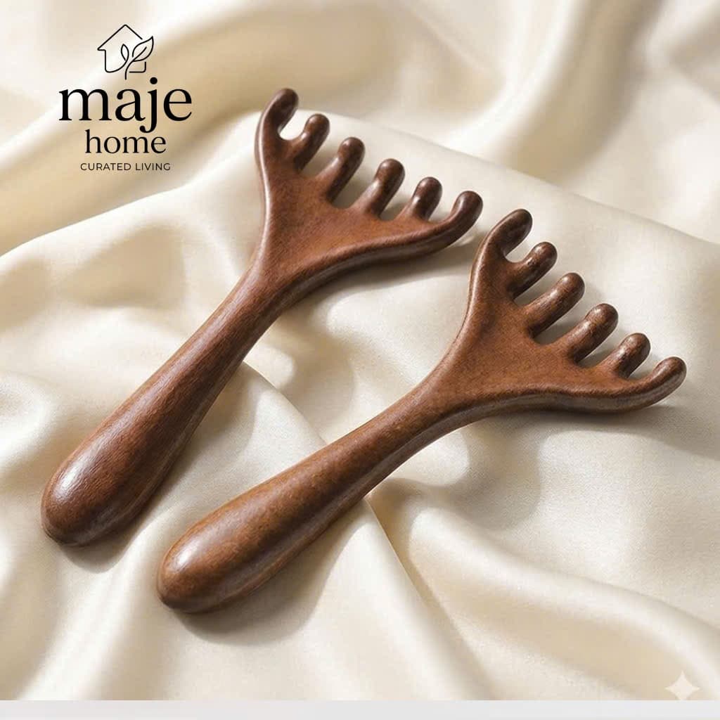 Lược massage gỗ cầm tay. Dụng cụ massage da đầu, cổ vai gáy, thư giãn cơ thể hiệu quả - Majehome