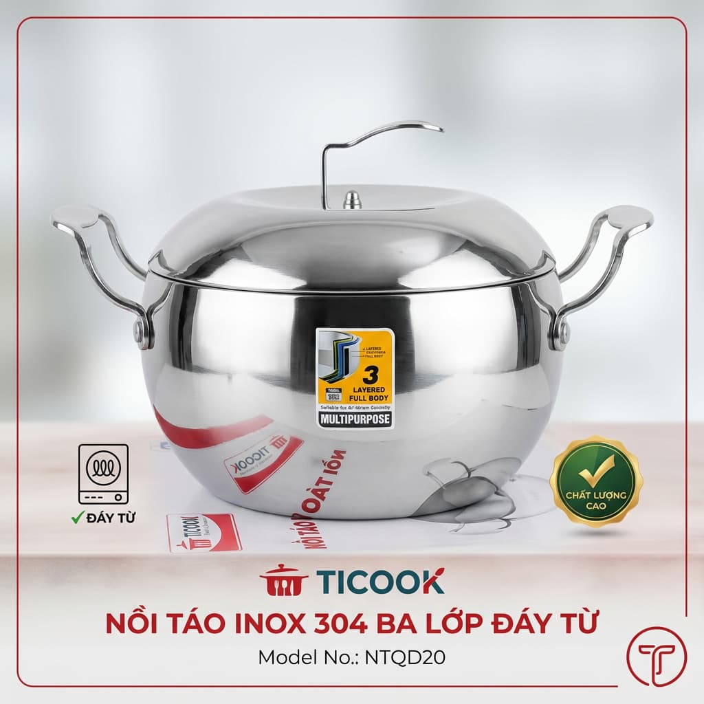 Nồi Inox 3 Đáy Hình Táo Cao Cấp-Nồi Inox 304 Cao Cấp TITHAFAC