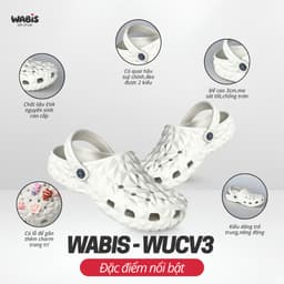 [Tặng Charm + Móc Khóa Chính Hãng] Dép Sục Màu Kem WABIS Kim Cương Đế 3cm Không Thấm Nước, Chống Trượt [WUC-V3] 4