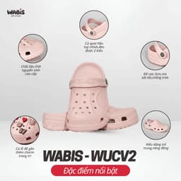 [Tặng Charm+Móc Khóa Chính Hãng]Dép Sục Màu Hồng WABIS Đế Cao 3cm Không Thấm Nước, Chống Trượt[WUC-V2] [LÙI 1 SIZE] 5