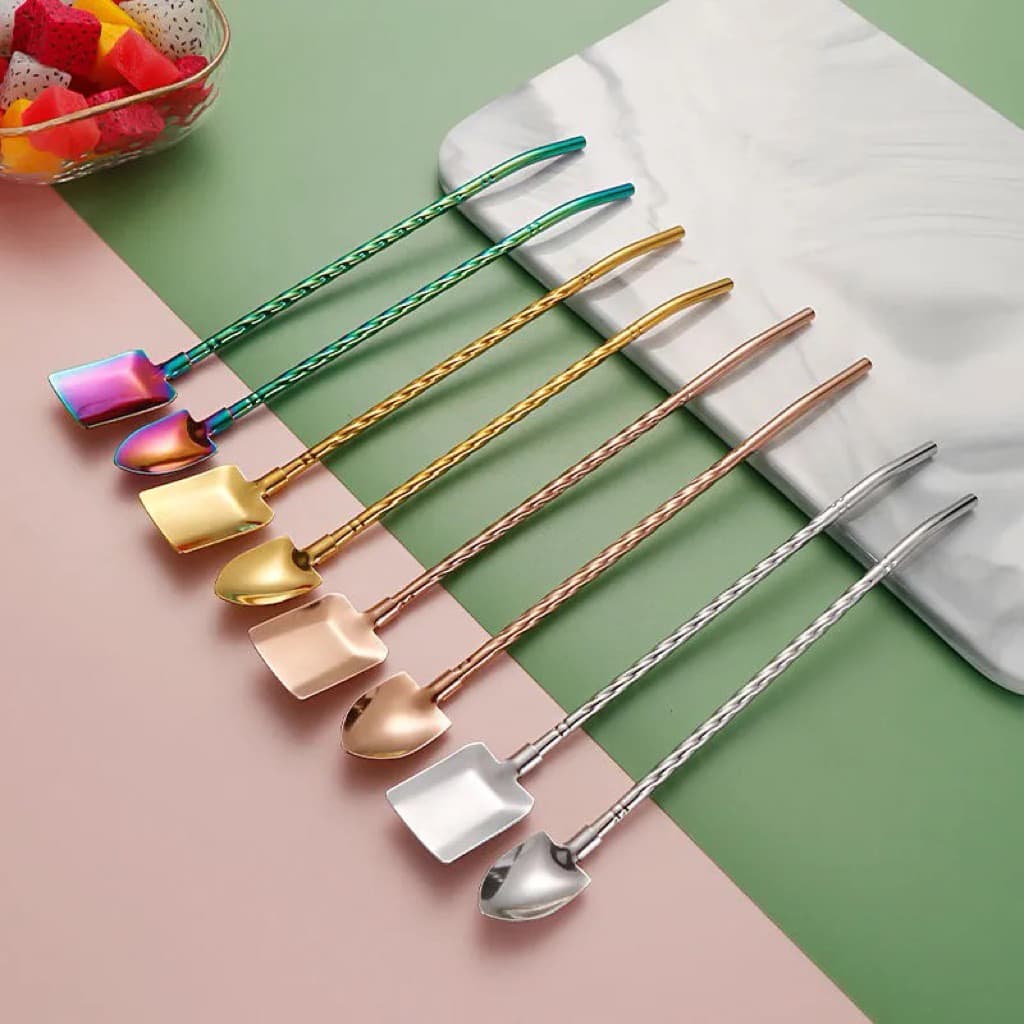 Ống Hút Kèm Thìa Hình Xẻng TINOX Ống Hút  Inox 304 Kèm Thìa Ăn Trái Cây Chân Châu