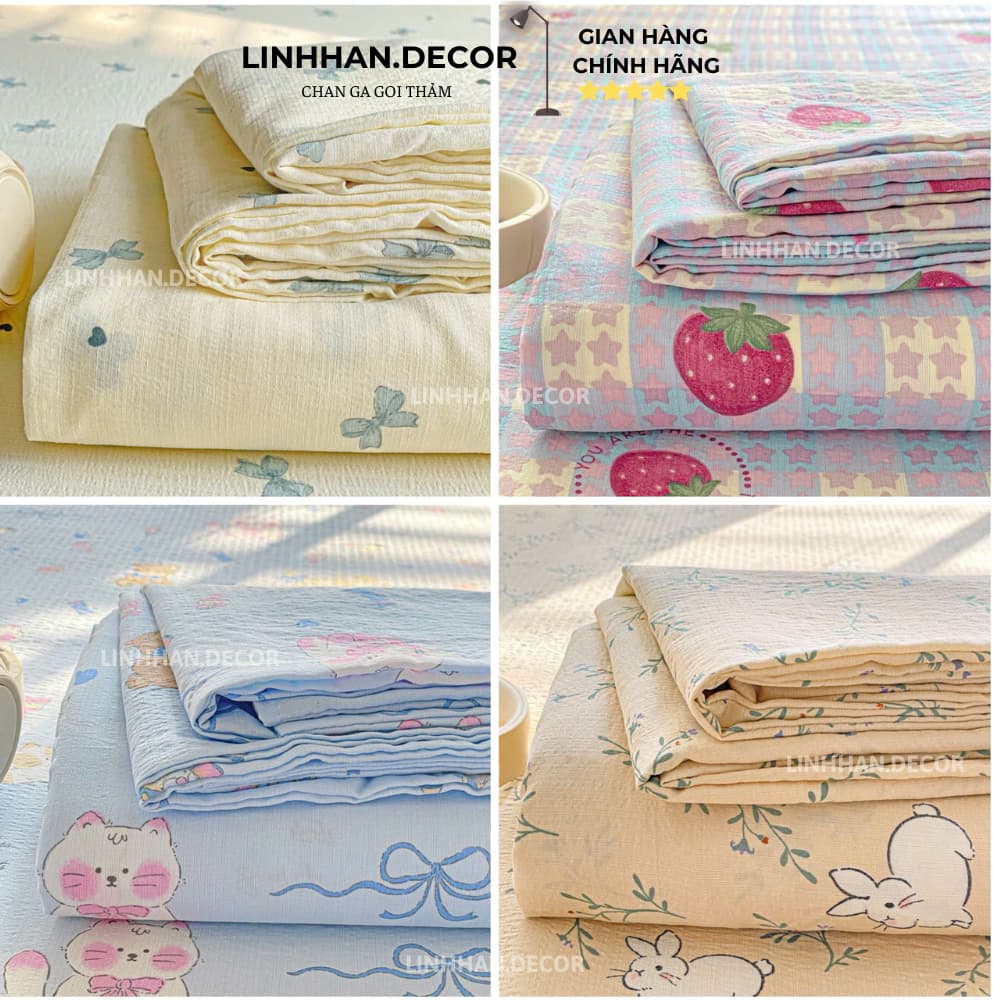 Set 3 món ga gối UBEDDING chất đũi xơ đậu nành nhẹ mềm mịn thoáng khí phong cách Vintage