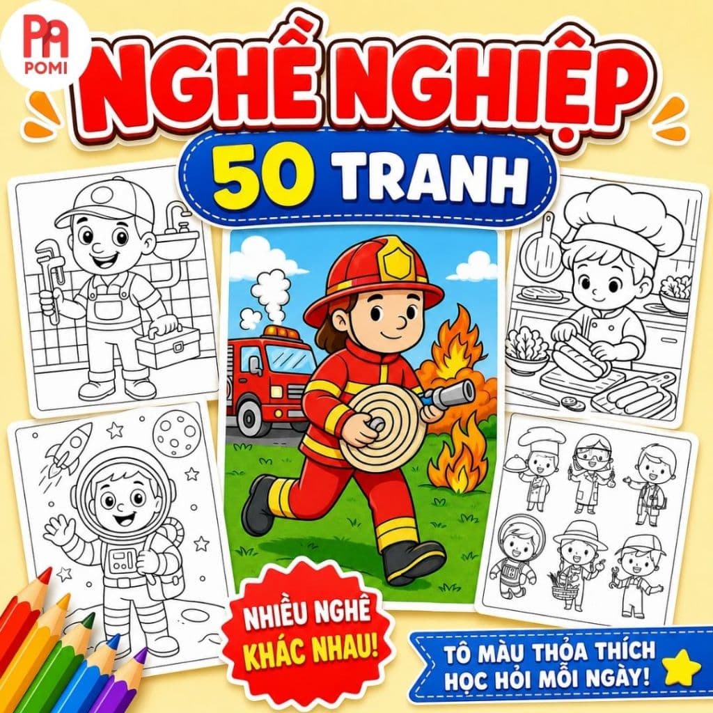 50 Hình Tô Màu Nghề Nghiệp Bé Trai Đa Dạng (Cảnh Sát, Phi Công, Bác Sĩ) - Đồ Chơi Giáo Dục Cho Bé - POMI