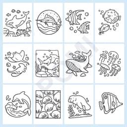 50 tranh tô màu thế giới biển cho bé, chủ đề đại dương cá mập cá heo san hô, đồ chơi giáo dục - POMI 3