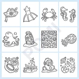50 tranh tô màu thế giới biển cho bé, chủ đề đại dương cá mập cá heo san hô, đồ chơi giáo dục - POMI 5