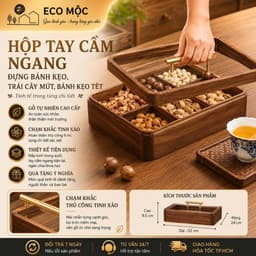Khay Gỗ Đựng Bánh Mứt Cao Cấp Hộp Gỗ Óc Chó Tự Nhiên Nắp Kính Trưng Bày Bàn Trà Sang Trọng 1
