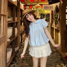 Áo Bí Tay Bồng Cổ Sen Form Babydoll Xoè Nhiều Màu Vải Gió, Áo Kiểu Nữ Dễ Thương 8