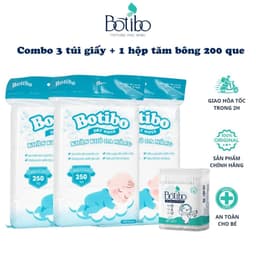 (Combo 3 khăn khô + tăm bông 200) Khăn vải khô đa năng cho mẹ và bé Botibo Kids 250 tờ-300gram mềm mịn an toàn cho da nh 1