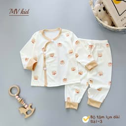 [Chất Tăm Lạnh] Set 3-5 Bộ Dài Tay Chất Tăm Lạnh Mềm Mại Thiết Kế Cúc Chéo Họa Tiết Đáng Yêu 8