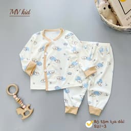 [Chất Tăm Lạnh] Set 3-5 Bộ Dài Tay Chất Tăm Lạnh Mềm Mại Thiết Kế Cúc Chéo Họa Tiết Đáng Yêu 5