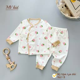 [Chất Tăm Lạnh] Set 3-5 Bộ Dài Tay Chất Tăm Lạnh Mềm Mại Thiết Kế Cúc Chéo Họa Tiết Đáng Yêu 6