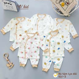 [Chất Tăm Lạnh] Set 3-5 Bộ Dài Tay Chất Tăm Lạnh Mềm Mại Thiết Kế Cúc Chéo Họa Tiết Đáng Yêu 3
