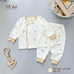 [Chất Tăm Lạnh] Set 3-5 Bộ Dài Tay Chất Tăm Lạnh Mềm Mại Thiết Kế Cúc Chéo Họa Tiết Đáng Yêu 9