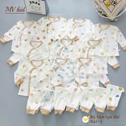 [Chất Tăm Lạnh] Set 3-5 Bộ Dài Tay Chất Tăm Lạnh Mềm Mại Thiết Kế Cúc Chéo Họa Tiết Đáng Yêu 2