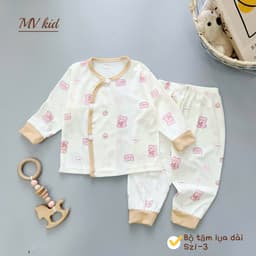[Chất Tăm Lạnh] Set 3-5 Bộ Dài Tay Chất Tăm Lạnh Mềm Mại Thiết Kế Cúc Chéo Họa Tiết Đáng Yêu 1