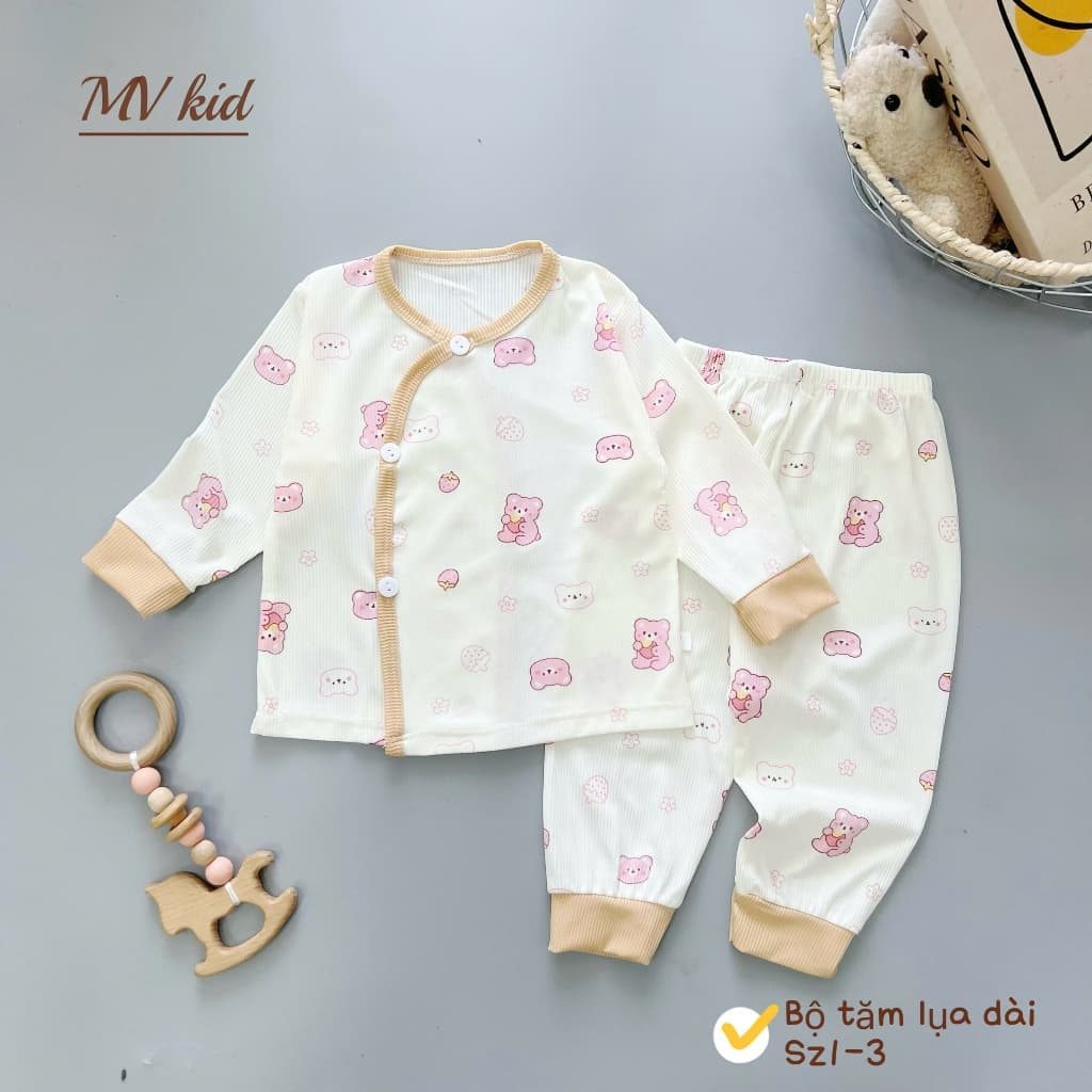 [Chất Tăm Lạnh] Set 3-5 Bộ Dài Tay Chất Tăm Lạnh Mềm Mại Thiết Kế Cúc Chéo Họa Tiết Đáng Yêu