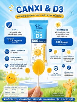 Kẹo mút Canxi và D3 cho bé. Giúp Xương Răng Chắc Khỏe, Tăng Đề Kháng,Miễn Dịch Happy Vitamin Hộp 25 que 3