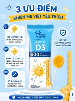 Kẹo mút Canxi và D3 cho bé. Giúp Xương Răng Chắc Khỏe, Tăng Đề Kháng,Miễn Dịch Happy Vitamin Hộp 25 que 7