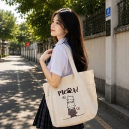 Túi Vải Canvas Túi ToTe 4 Ngăn Kiểu Dáng Cute Đi Chơi, Mua Sắm Kích thước 40cm x 30cm Loại Có Khóa kéo, Chất Coton Dầy 1