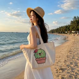 Túi Vải Canvas Túi ToTe Kiểu Dáng Cute Đi Dạo Đi Mua Sắm Kích thước 55cm x 35cm Không Khóa Loe Miệng 1