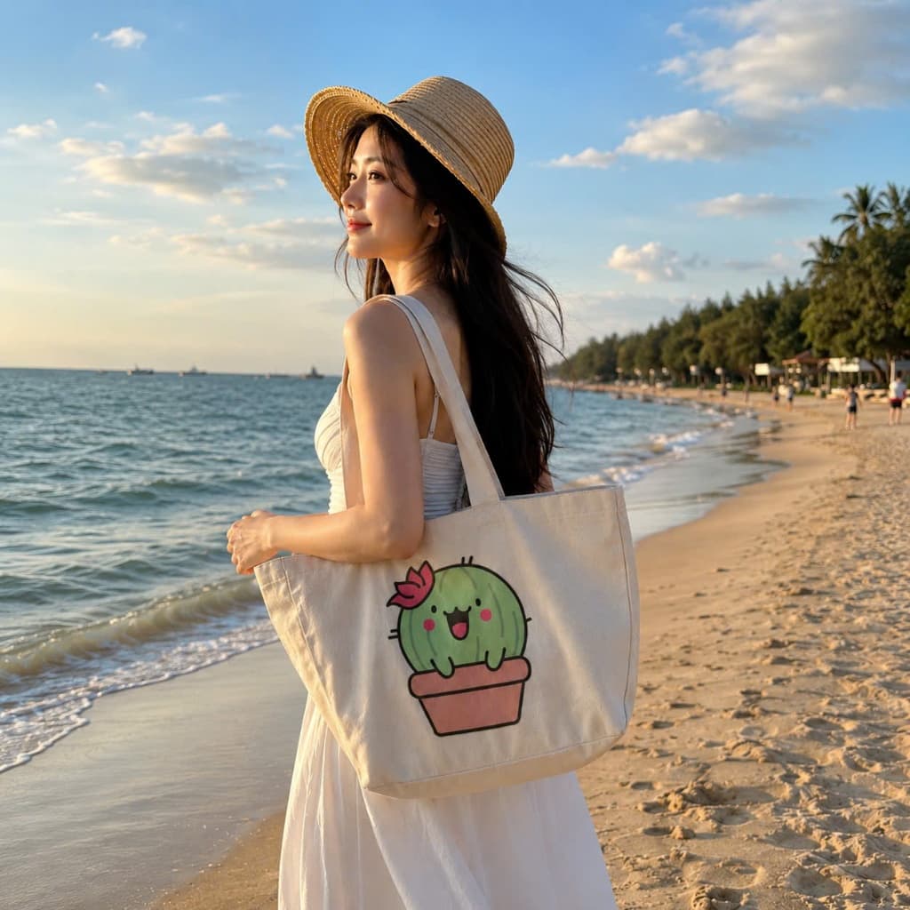 Túi Vải Canvas Túi ToTe Kiểu Dáng Cute Đi Dạo Đi Mua Sắm Kích thước 55cm x 35cm Không Khóa Loe Miệng