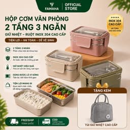 Hộp cơm văn phòng FAMAHA giữ nhiệt tốt, chia ngăn gọn gàng, dễ vệ sinh, quay được lò vi sóng. 1