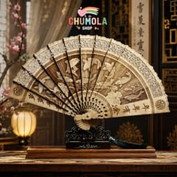 ( BẢN ĐẸP) Quạt Xếp Gỗ Thơm Cổ Phong Khắc Hoa Văn Cổ Trang Trung Hoa - Phụ Kiện Cầm Tay Cung Đình Sang Trọng Tao Nhã 1