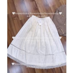 (ROUWANBABY) CHÂN VÁY DÀI PHỐI VIỀN REN HOA NHÍ MÀU KEM XINH XẮN PHONG CÁCH  HQ 7