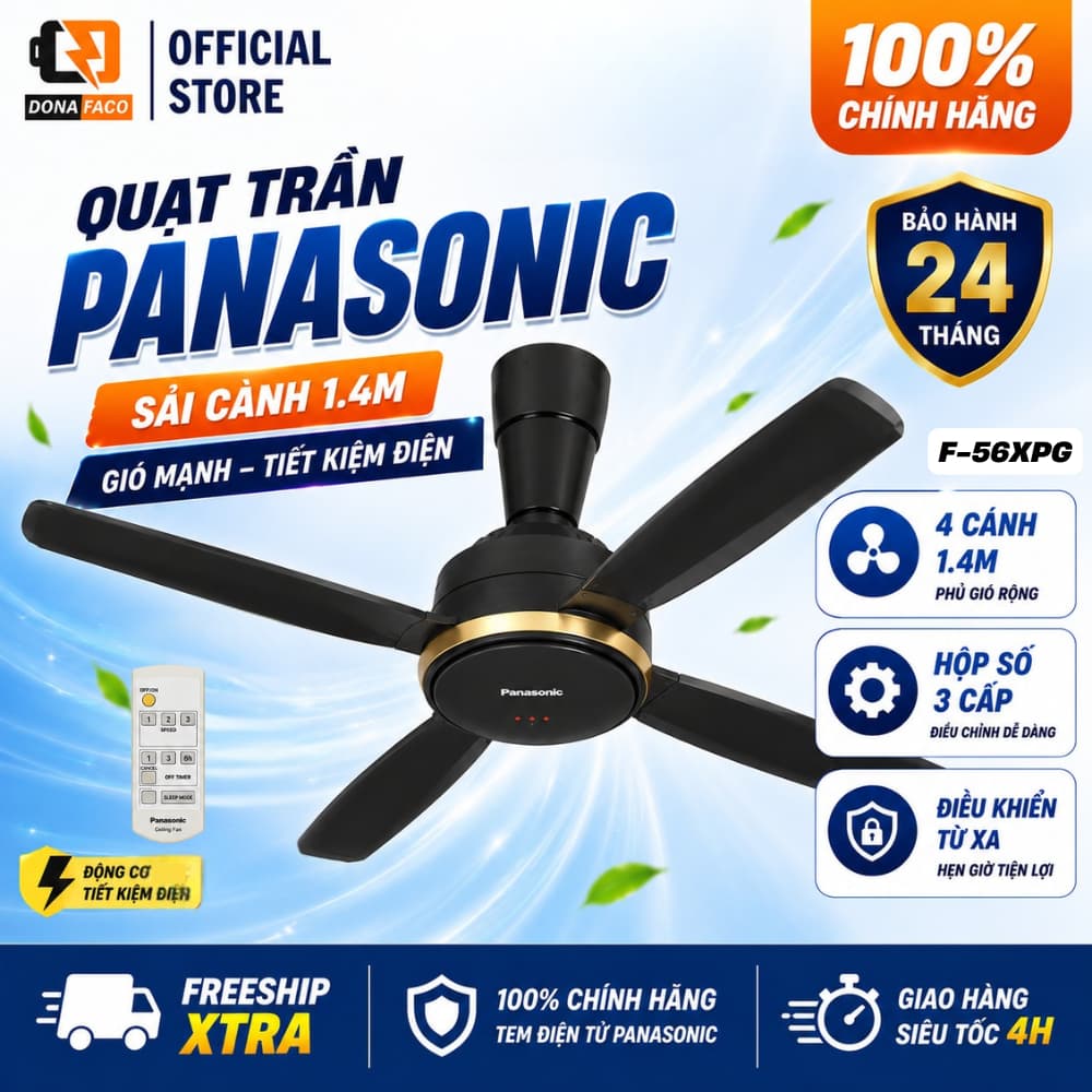 | Hỏa tốc | Quạt trần Panasonic F-56XPG 4 cánh có remote điều khiển từ xa bảo hành 12 tháng