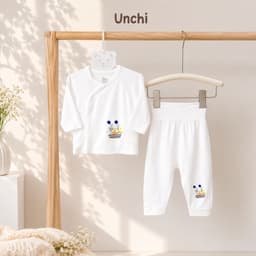 BD9. Bộ Sơ Sinh Dài Tay CẠP CAO TRẮNG UNCHI Vải Petit Mềm Mịn Mỏng Mát Cho Bé 3-9kg 6