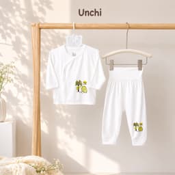 BD9. Bộ Sơ Sinh Dài Tay CẠP CAO TRẮNG UNCHI Vải Petit Mềm Mịn Mỏng Mát Cho Bé 3-9kg 5