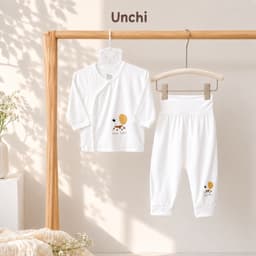 BD9. Bộ Sơ Sinh Dài Tay CẠP CAO TRẮNG UNCHI Vải Petit Mềm Mịn Mỏng Mát Cho Bé 3-9kg 4