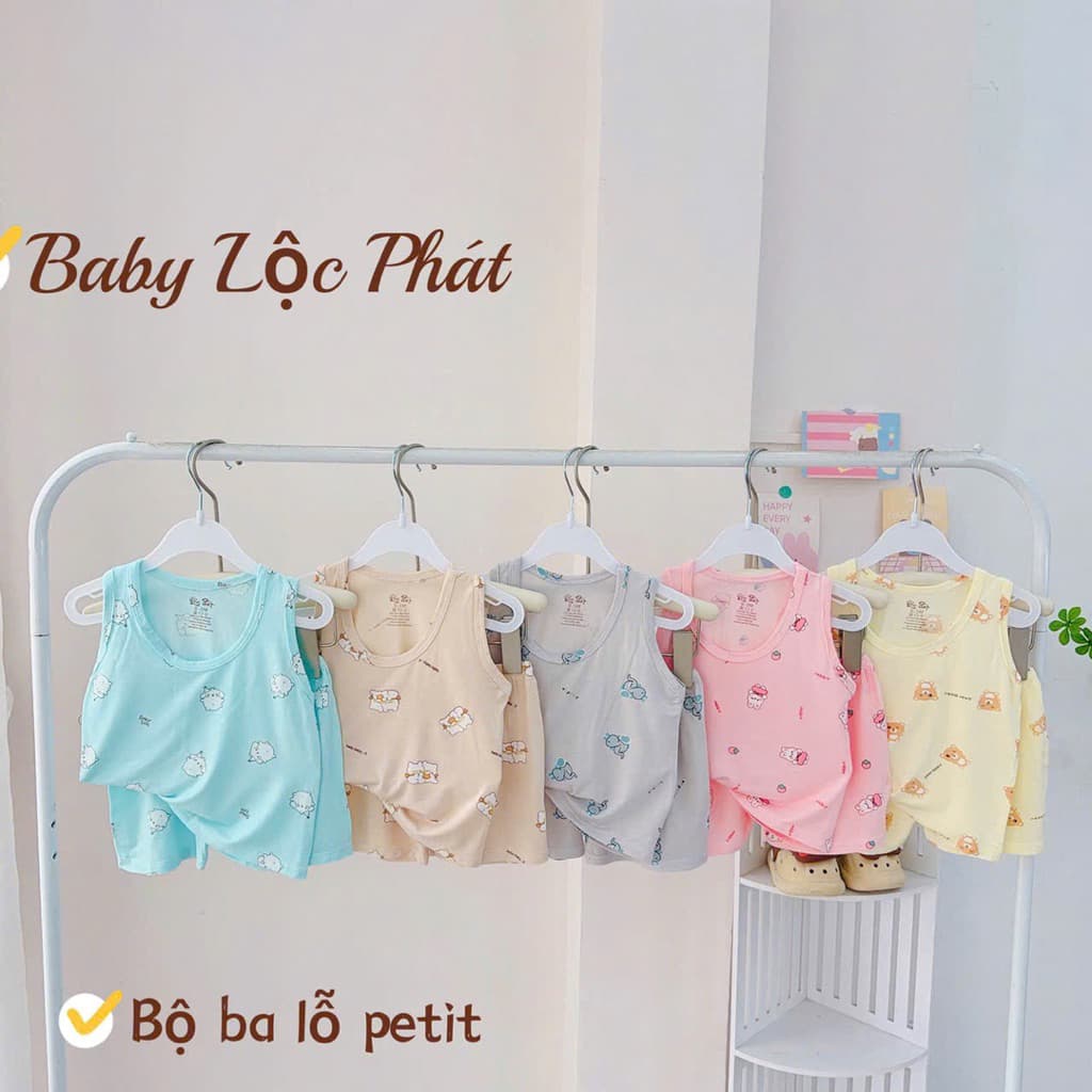 Combo 3 bộ ba lỗ petit mềm mát cho bé từ sơ sinh 4-12kg