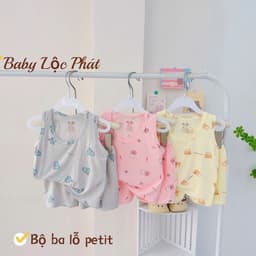 Combo 3 bộ ba lỗ petit mềm mát cho bé từ sơ sinh 4-12kg 2