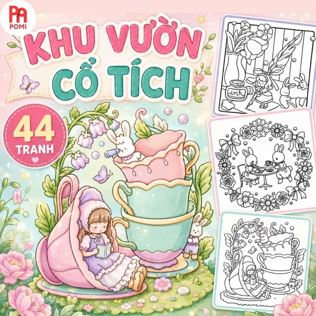 Tranh Tô Màu Khu Vườn Cổ Tích - 44 Tranh Dễ Thương Và Chữa Lành - POMI