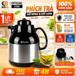 Phích pha trà Rạng Đông 1 lít inox RD 1055 ST1 có lưới lọc, ruột thủy tinh giữ nhiệt cao cấp 1