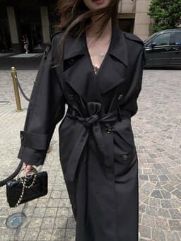 Áo Khoác Trench Coat Nữ Dáng Dài, Áo Măng Tô Kaki Có Đai Eo Sang Chảnh Chali AZ809 4