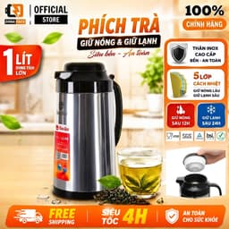 Phích nước nóng Rạng Đông 1 lít, Bình thủy giữ nhiệt tốt vỏ inox ruột thủy tinh mã RD-1040 ST2 1