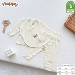 #42 Bộ Sơ Sinh Dài Tay Kimono Happy Kids Chất Petit Bamboo Cao Câp Mềm Mịn Không Gây Kích Ứng Cho Bé 4