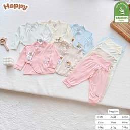 #42 Bộ Sơ Sinh Dài Tay Kimono Happy Kids Chất Petit Bamboo Cao Câp Mềm Mịn Không Gây Kích Ứng Cho Bé 3