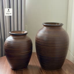 Bình hoa gốm sứ Bát Tràng cao 30cm màu ganh nâu mộc mạc, lọ cắm hoa decor trang trí nhà cửa 2