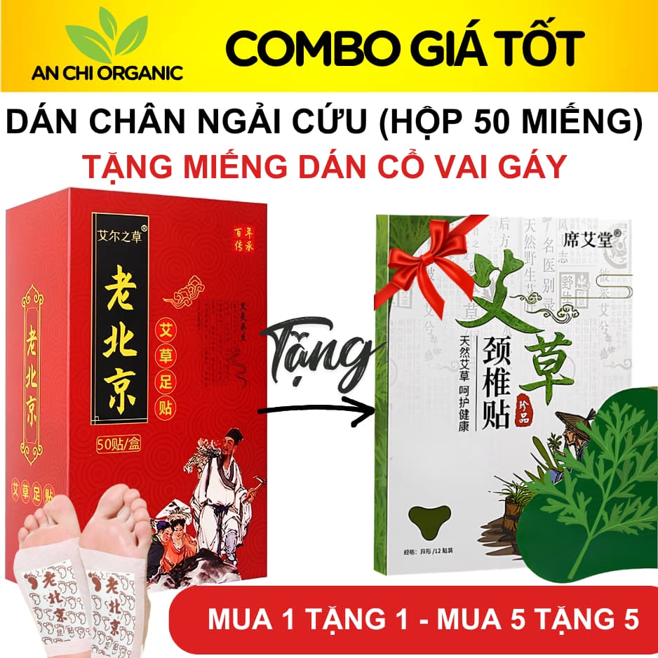 [ƯU ĐÃI TỐT] Hộp 50 Miếng Dán Chân Ngải Cứu Đỏ Tặng Hộp 12 Miếng Ngải Cứu Cổ, Vai, Gáy Xanh An Chi Organic