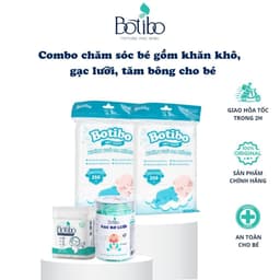 Combo Vệ Sinh Bé Yêu - 2 Khăn Khô Đa Năng + Rơ Lưỡi Cho Bé + Tăm Bông 200 Que Botibo kids 1