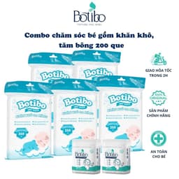 Combo Vệ Sinh Hằng Ngày Cho Bé Botibo Kids - 5 Khăn Khô Đa Năng, 2 Hộp Tăm Bông 200 Que 1