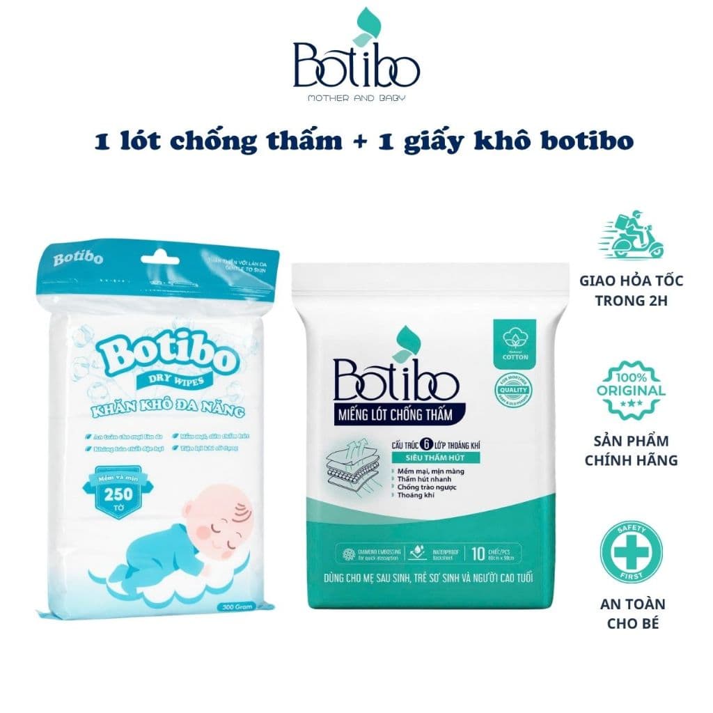 Combo Chăm Sóc Bé Botibo Kids - Tấm Lót Chống Thấm & Khăn Khô Đa Năng