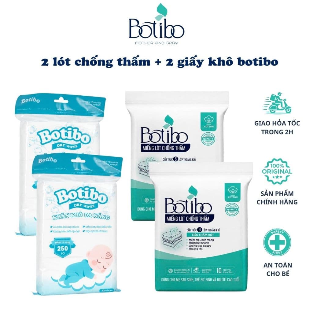 Combo Chăm Sóc Bé Botibo Kids - 2 Tấm Lót Chống Thấm & 2 Khăn Khô Đa Năng
