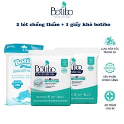 (Combo 1 khăn khô + 2 lót giường)  Chăm Sóc Bé Botibo Kids - Tấm Lót Chống Thấm & Khăn Khô Đa Năng 1