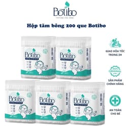 (Combo 5) Tăm bông trẻ em Botibo kids kháng khuẩn ( hộp 200 que lõi giấy) cho bé sơ sinh ngoáy tai, mũi BOTIBO KIDS 1