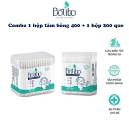 (Combo tăm 400 que + 200 que) Tăm bông trẻ em Botibo kids kháng khuẩn cho bé sơ sinh ngoáy tai, mũi BOTIBO KIDS 1