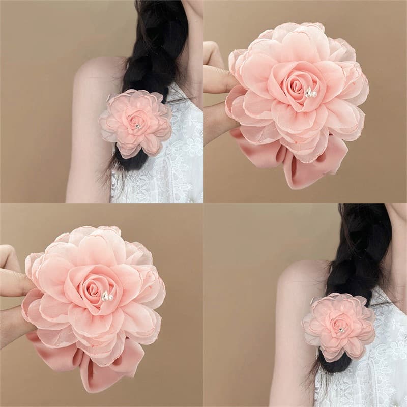 Scrunchie Hoa Lụa Bản To Cao Cấp – Chun Buộc Tóc Hoa 3D Vintage, Cột Tóc Nữ Xinh Xắn Sang Chảnh (Nhiều Màu)